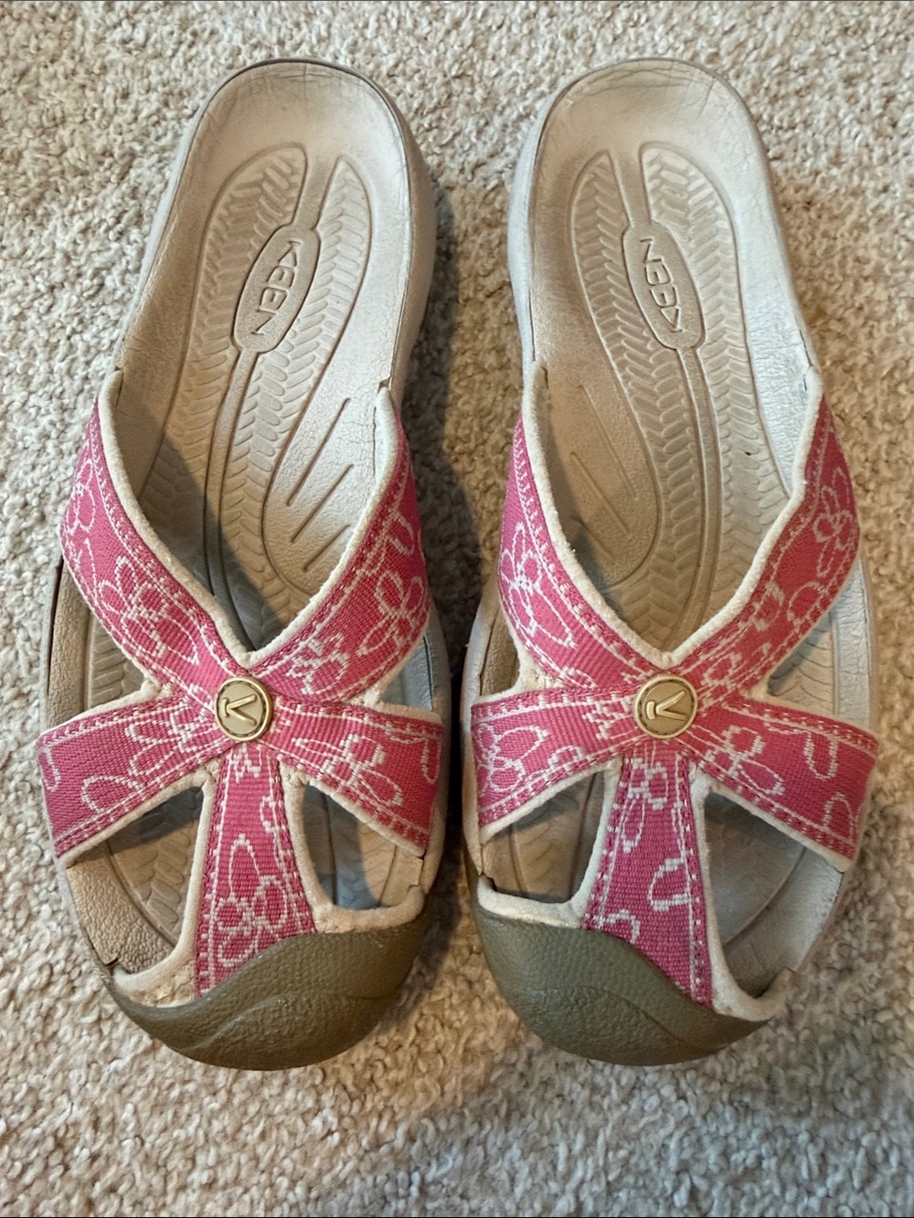 Keen Pink Floral Cross-Strap Slip-On Sandals